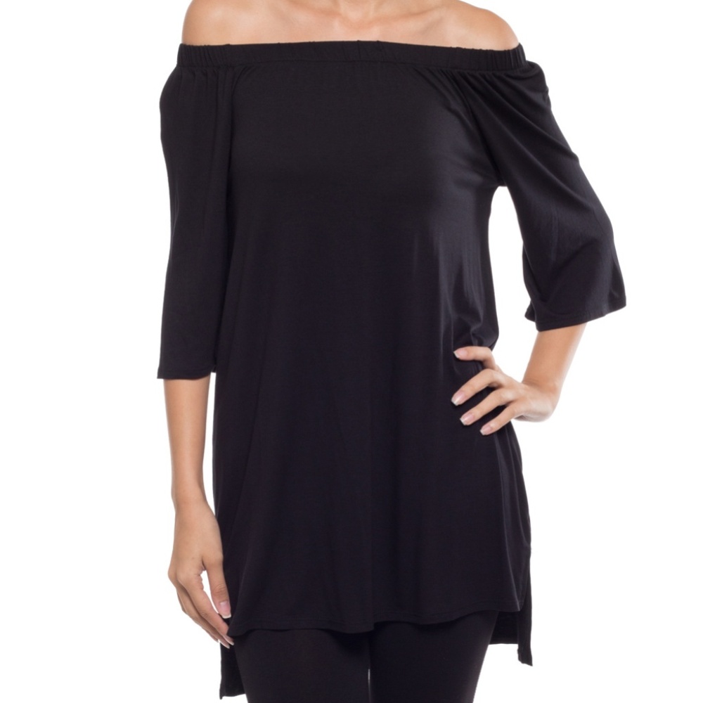 Coveted Clothing Black Off­-Shoulder Tunic-S